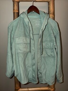 American Eagle Light Sage Green Corduroy Hooded Jacket